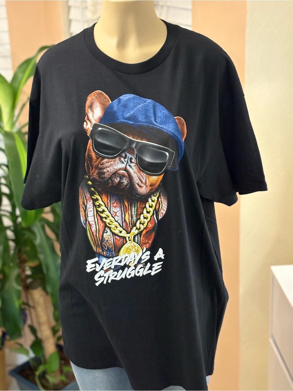 Black Graphic Dog Print Short Sleeve Tee